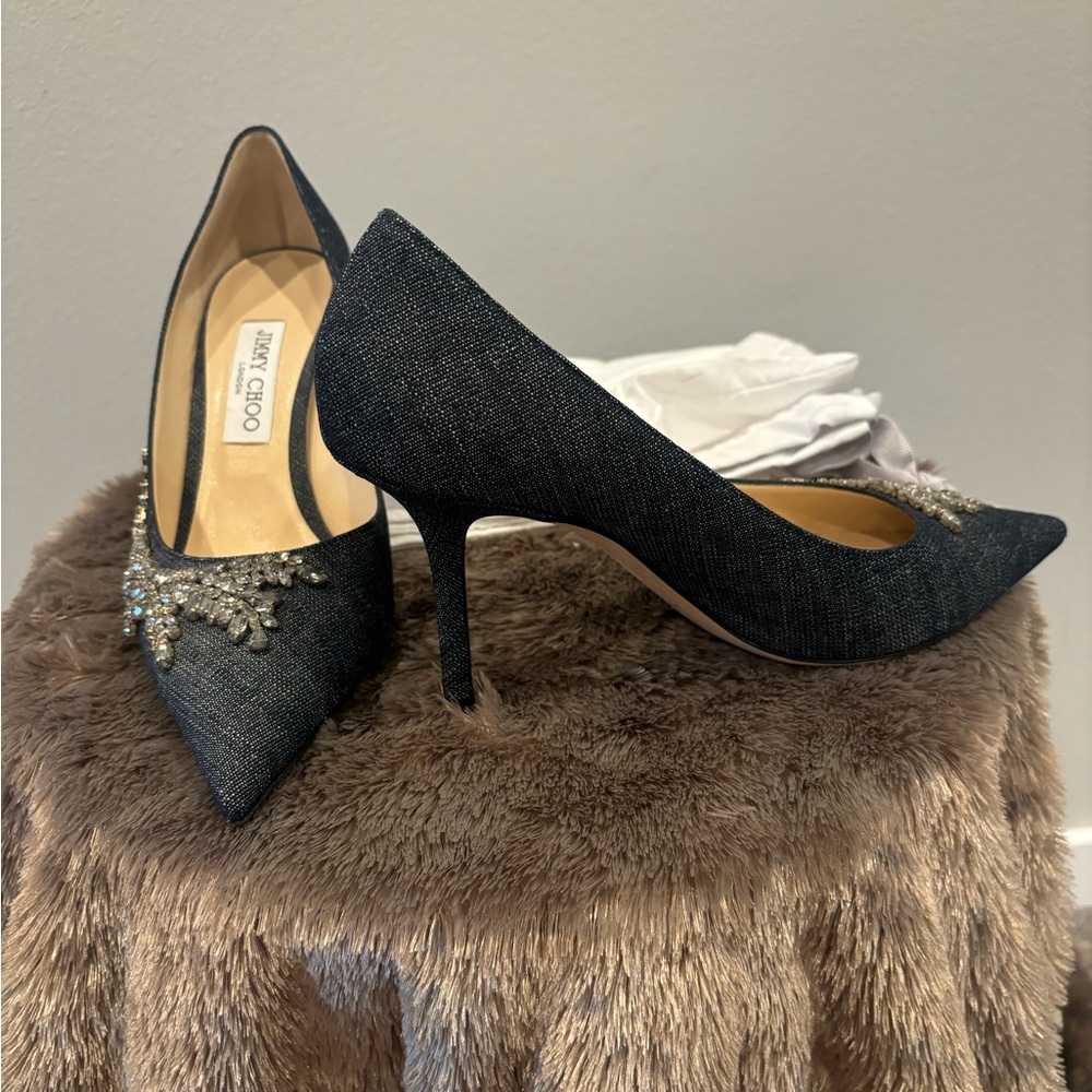 Jimmy Choo Dark Gray Embellished Heels